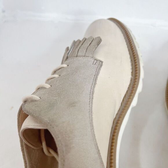 Clarks Griffin Mabel Cream Taupe Leather Suede Women's Oxfords Fringe Size 9 - Picture 6 of 8